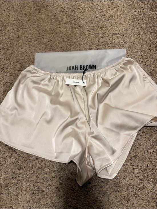 Joah Brown Pants - Joah Brown Satin Athletic Shorts in Champagne Satin